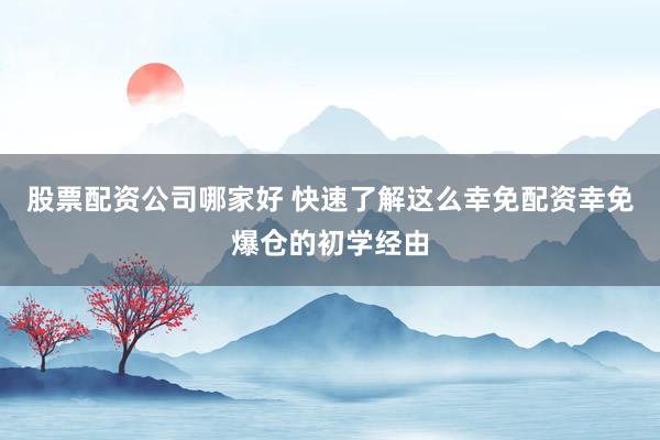 股票配资公司哪家好 快速了解这么幸免配资幸免爆仓的初学经由