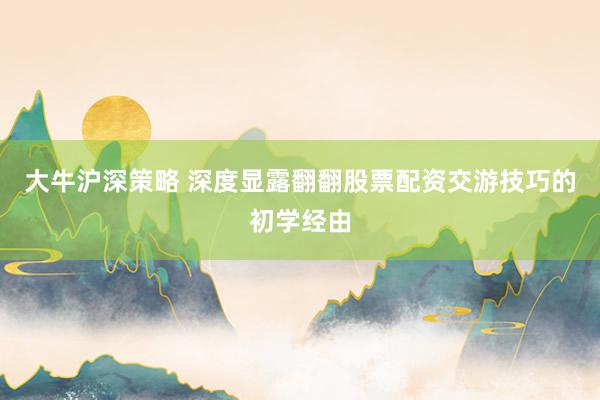 大牛沪深策略 深度显露翻翻股票配资交游技巧的初学经由